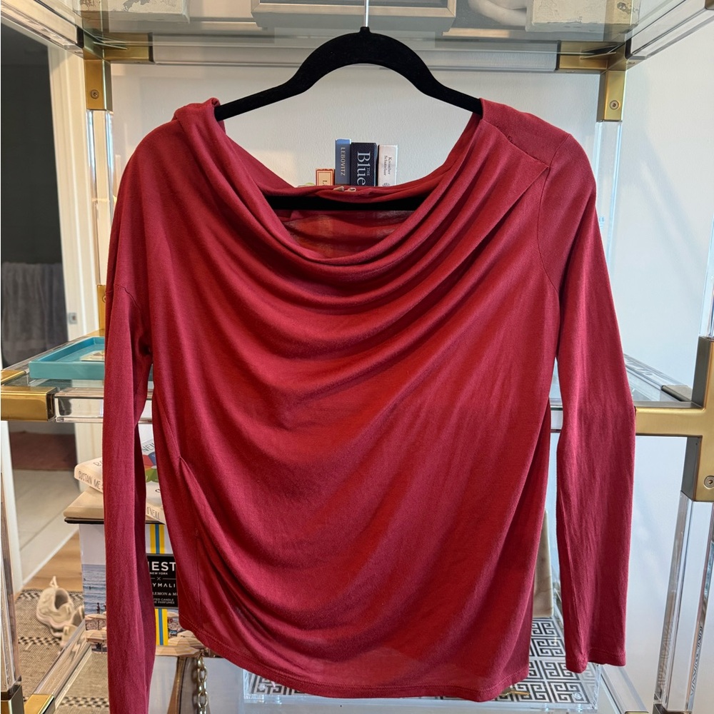HELMUT LANG Elegant Red Drape Neck Top